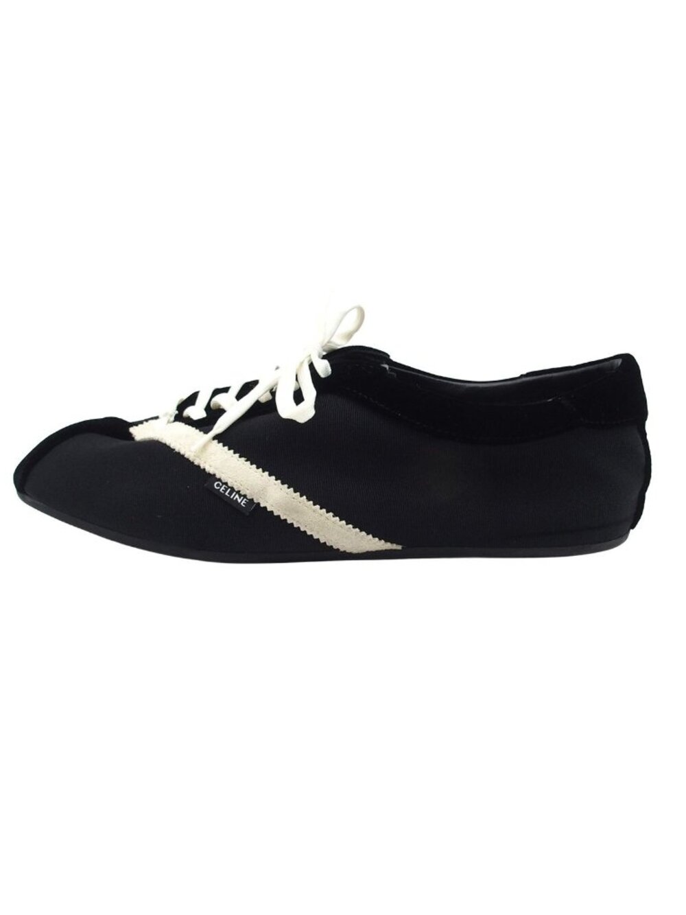 Celine Flat Sneakers Black Velvet Suede Grosgrain Shoes